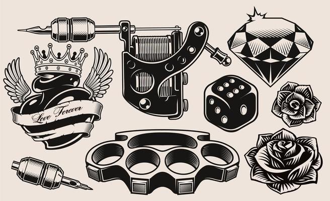 A set of black and white tattoo theme