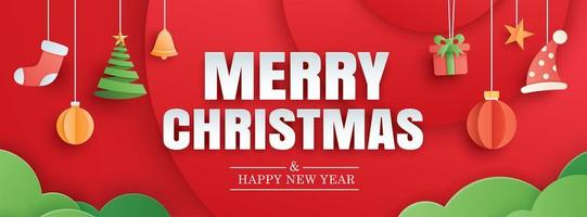 Merry christmas and happy new year red banner vector