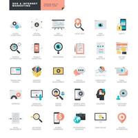 Set of flat design icons for SEO and internet marketing vector