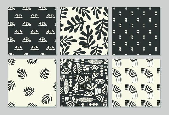 Artistic seamless patterns with abstract leaves