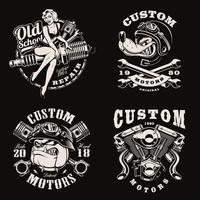 A set of black and white vintage biker emblems vector