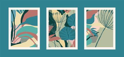 Collection of art prints with abstract leaves vector