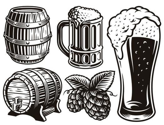 Black and white illustrations for beer theme