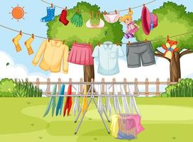 Clothes drying and hanging outdoor background vector