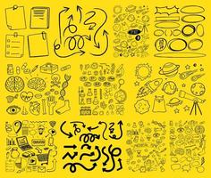 Set of object and symbol hand drawn doodle on yellow background vector