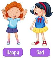 Opposite adjectives words with happy and sad vector