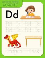 Alphabet tracing worksheet with letter and vocabulary vector