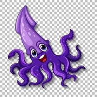 Cute Squid cartoon character on transparent background vector