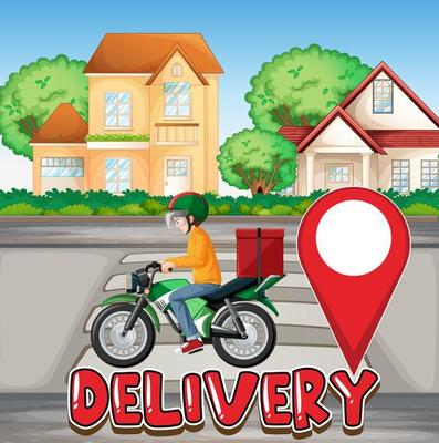 Bike man or courier riding in the city with delivery logo