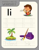 Alphabet tracing worksheet with letter and vocabulary vector