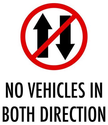 No vehicles in both direction sign on white background