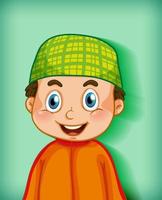 Male muslim cartoon character on colour gradient background vector