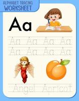 Alphabet tracing worksheet with letter and vocabulary vector