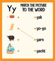 Haga coincidir la imagen con la hoja de trabajo de palabras para niños. vector