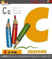 Letter C from alphabet with cartoon crayons characters vector