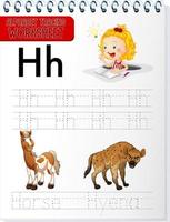 Alphabet tracing worksheet with letter and vocabulary vector