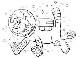 Cartoon dog in space character coloring book page vector