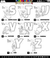 Alphabet set from S to Z coloring book vector