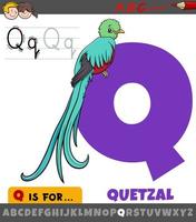 Letter Q from alphabet with quetzal bird character vector