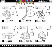 Alphabet letters from A to F coloring book vector