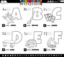 Alphabet letters from A to F coloring book vector