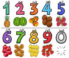 números de dibujos animados educativos con frutas vector