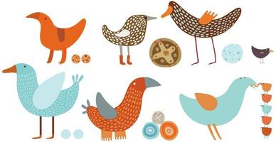 Orange and blue birds set vector