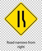 Yellow traffic warning sign on transparent background vector