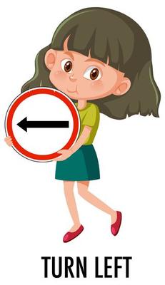 Girl holding traffic sign isolated on white background