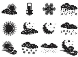 Night day weather black colour icons set vector