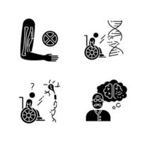 Disability black glyph icons set on white space vector