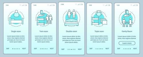 Hotel room types onboarding mobile app page screen vector