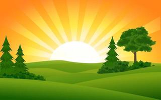 Beautiful Sunset Scene in Field vector