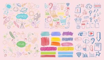 Set of colorful object and symbol hand drawn doodle on pink background vector