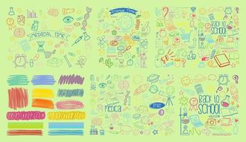 Set of colorful object and symbol hand drawn doodle on green background vector