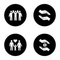 Charity glyph icons set vector