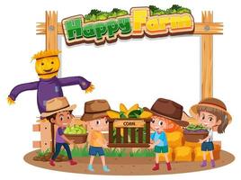 Blank banner with Happy Farm logo and farmer kids isolated on white background vector