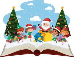 Santa with many children and gifts on Christmas day vector