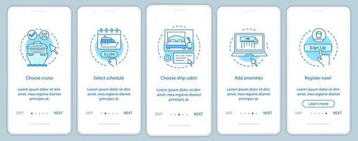 Online cruise booking onboarding mobile app page vector