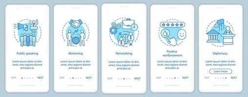 Business skills onboarding mobile app page screen vector