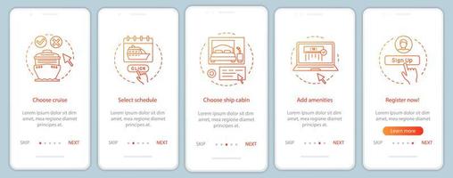 Online cruise booking onboarding mobile app page screen vector