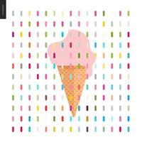 Pink ice cream in a cone and pattern vector