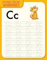 Alphabet tracing worksheet with letter C and c vector