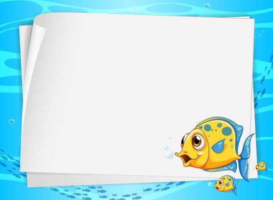 Blank paper banner with cute fish and on the underwater background