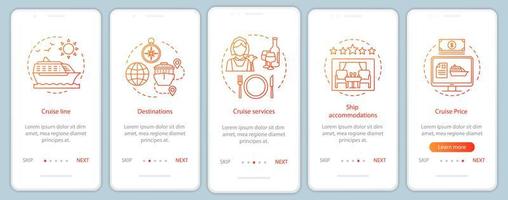 Cruise information onboarding mobile app page vector