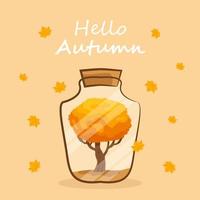 A glass bottle with tree in autumn background vector