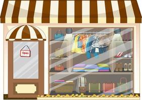 Front of clothing store showcase with clothes and accessories vector