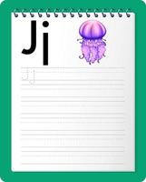 Alphabet tracing worksheet with letter J and j vector