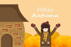 Character in autumn background vector