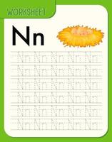 Alphabet tracing worksheet with letter N and n vector